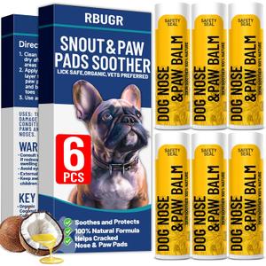 Dog Paw Balm, 6PCS Lick-Safe Dog Nose & Paw Balm with Coconut Oil, All-Natural Snout & Paw Soother for Dogs, Cat Paw Balm for Moisturizing and Healing Cracked Noses Paws(Total 0.9oz/25.2g)