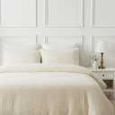 Queen Muslin Duvet Cover Set - 4-Layer 100% Cotton Gauze, Breathable Lightweight Comforter Cover with No-Tie Channel + 2 Pillow Shams, Italian Cream, 92" x 88"