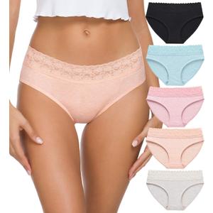 Hipster Panties for Women Underwear Lace Bikini Hip-huggers Panties 5 Pack(218S-Black) (Medium, Light)