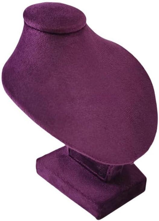 Mini Pendant Display Bust Velvet Jewelry Bust Stand Pendant Holder Velvet Mannequin Necklace Stand Wooden Portrait Model 12cm (Purple)