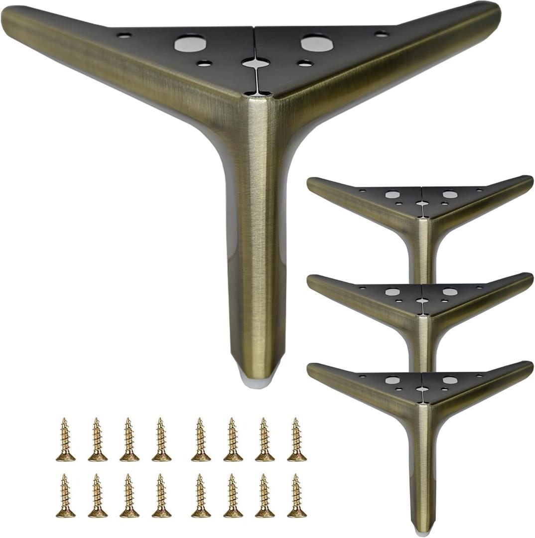 4.7 inch/12cm Brushed Bronze Color Metal Furniture Legs Set of 4, 4pcs DIY Replacement for Short Cabinet Legs, Sofa Legs, Small Dresser Legs