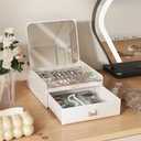 Jewelry Box with Mirror, Flip-Linked Jewelry Display Storage Box, 2 Tier Jewelry Organizer with Velvet Lining for Earring Necklace Bracelet, Ideal Gift for Girls, Wife, Daughter