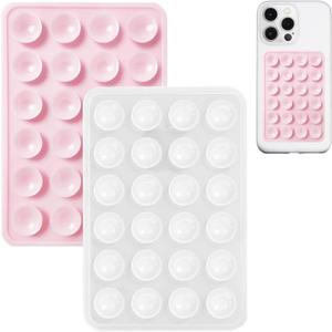 JingJinYY 2 Pack Silicone Suction Phone Case Mount, Non Slip Sticky Phone Grip for Cellphone, Silicon Adhesive Suction Cup Phone Mount, Strong Grip Holder for Selfies & Videos (LightPink&Translucent)