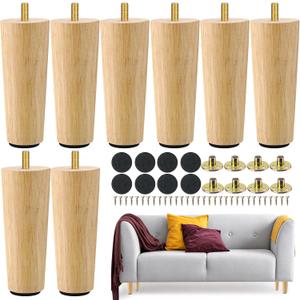 Maitys 8 Pcs 6 Inch Round Solid Wood Furniture Legs Furniture Wooden Replacement Chair Feet Dresser Sofa Couch Legs Table Cabinet Footstool DIY Projects for Home(Wood)