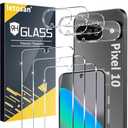 letosan 3 Pack for Google Pixel 10 Screen Protector Tempered Glass + 3 Pack Camera Lens Protector, Military Grade Shatterproof, 9H Hardness, Fingerprint Unlock,Case Friendly 6.3 Inch