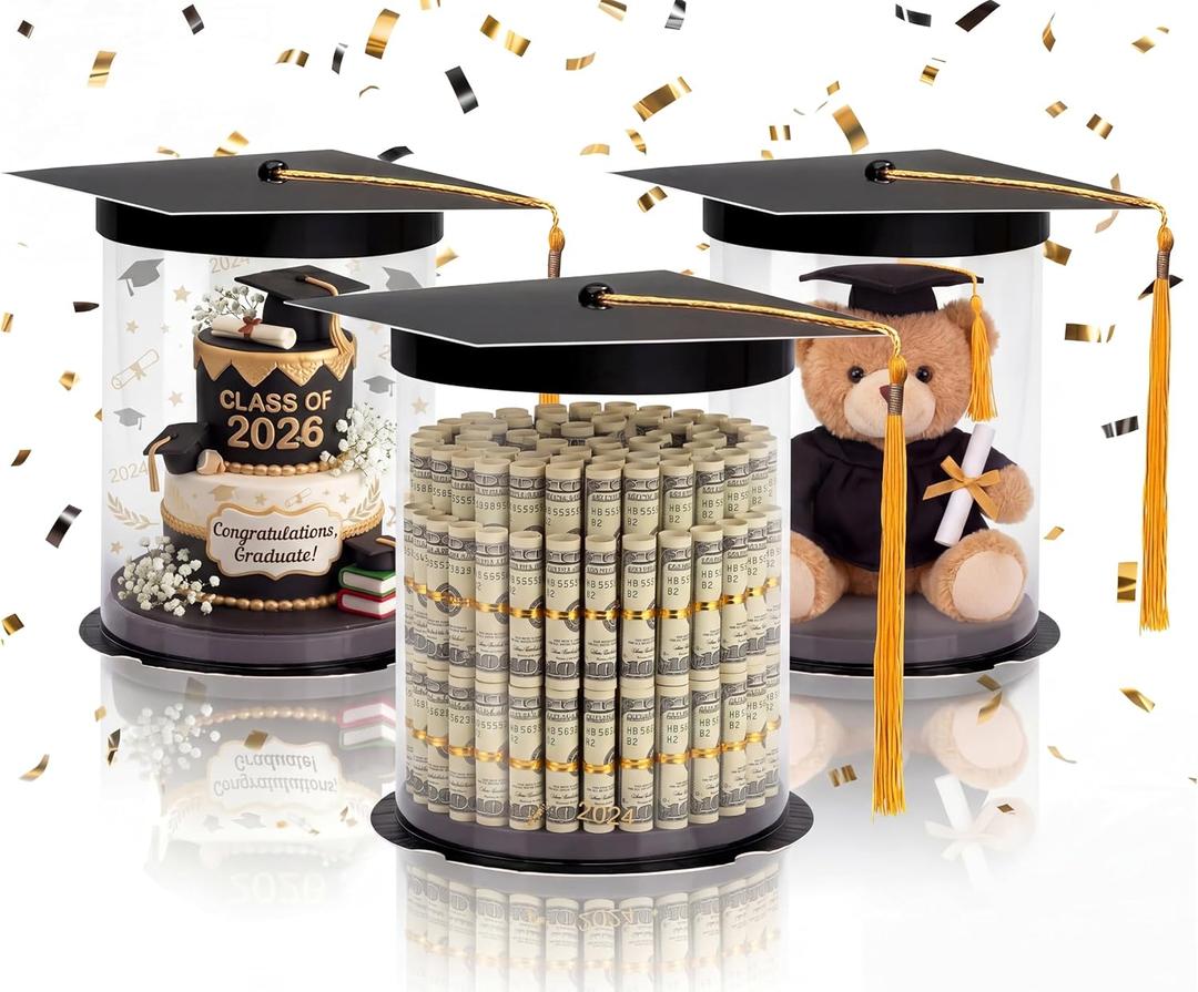 Xuhal 3 Pcs Graduation Gift Box 7 x 8 Inch Class of 2026 Grad Cap Gift Container Flower Box Money Holders for Centerpiece and Disposable Grad Party Cake Boxes for Graduation School Party Decor
