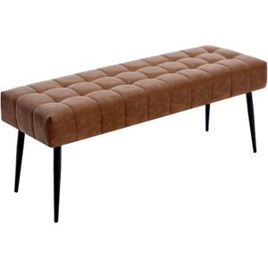 Apicizon 44.5Entryway Bench, Soft Faux Leather Indoor Bench with Metal Legs, Modern Cushion Ottoman Bench for Bedroom, Living Room, Entrance, Dining Room, Brown