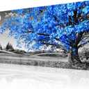 Wapluam Canvas Wall Art For Living Room Modern Wall Decor For Bedroom Black And White Wall Paintings Blue Tree Scenery Pictures Prints Artwork Office Decor Room Aesthetic Home Decor 20" X 40"