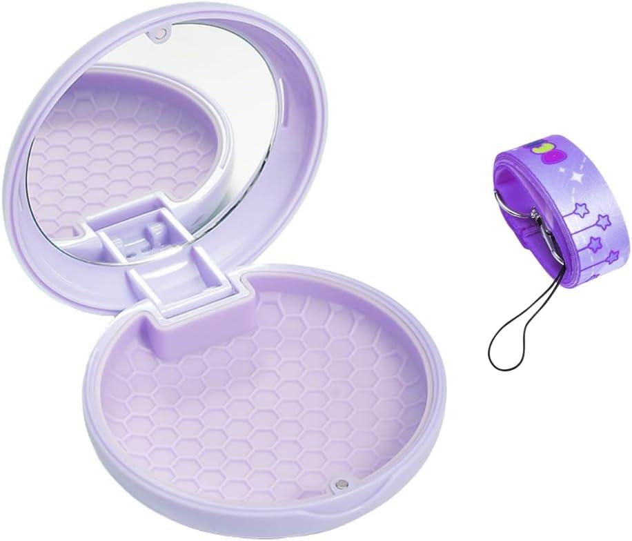 Retainer Holder with Mirror & Lanyard, Compact Night Guard Case with Vent Holes, Partial Denture Container for Purse, Portable Aligner Box Compatible with Invisalign (Purple)