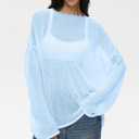 Cioatin Women Oversized Long Sleeve Sheer Mesh Knit Sweater Tops Y2K Summer Loose Hollow Out Pullover Jumper Shirt Beach Sky Blue, Small (Blue)