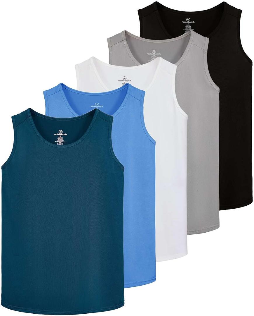 Real Essentials 5 Pack: Men's Dry-Fit Muscle Tank Top Sleeveless Shirts Workout Tees Athletic Gym (Big & Tall Available)