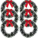 Gift Boutique 6 Christmas Front Door with Red Bow 13" Winter Decoration Wall Decor Hanging Wreaths Kitchen Decorations Artificial Home Decor Holiday Indoor Window