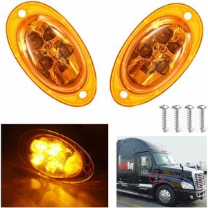 2PCS LED Side Marker Turn Signal Lights Assembly, Amber Lens Super Bright Amber 5-2835-SMD, Replacement for Freightliner Cascadia Semi Truck Front Cab Side Turn Marker Parking Clearance Light