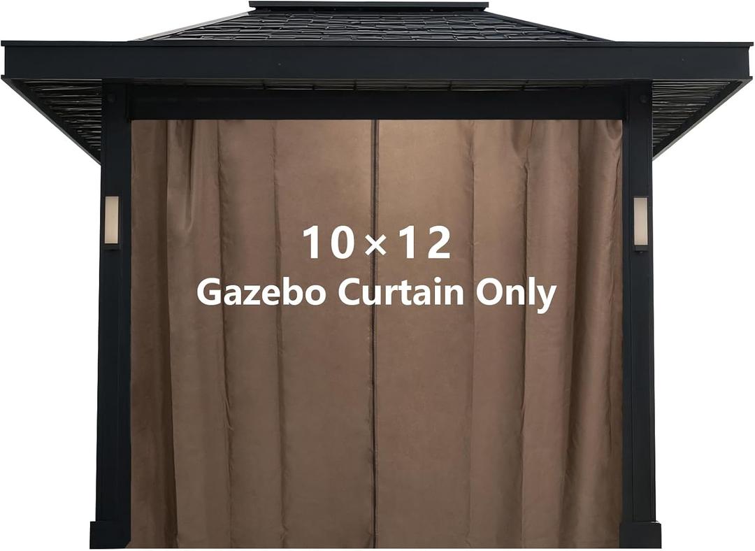 Gazebo Universal Replacement Privacy Curtain – 10' x 10' Gazebo Side Wall Outdoor Privacy Panel with Zipper (Brown, 10 * 12ft)