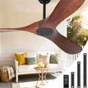 52 Inch Ceiling Fan No Light, Wood Outdoor Ceiling Fans for Patios Living Room Bedroom, Indoor Modern 3 Blade Propeller Wet Rated Ceiling Fan without Lights with Remote (Walnut)