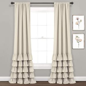 Lush Decor Allison Ruffle Window Curtain Panel Pair, 95" Long x 40" Wide, Neutral