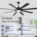 72 inch Ceiling Fans with Lights and Remote Control，Indoor/Outdoor Large Modern Ceiling Fan with 8 Blades, 3CCT, 6-Speed,Black Ceiling Fan for Patios/Garage/Shop/Living Room