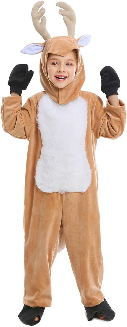 Cuteshower Kids Reindeer Pajama Animal Onesie Christmas Costume Children One Piece Outfit Halloween (9-11 Years, Brown)