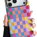 Compatible with iPhone 17 Pro Case6.3" with Cute Colorful Checkered Pattern, Shockproof Slim TPU and Hard PC Protective Phone Case for Women Girl Men - Colorful 3