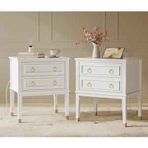 Huuger 27.6 Inch Tall Nightstand with Charging Station, USB-C Port, Larger Night Stand Set of 2, Bedside Table with 2 Drawers, 11.4 Inch Raised Legs, Side Tables End Tables, for Bedroom, White, 23.6 inches x 15.8 inches x 27.6 inches