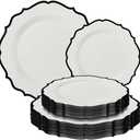 Contemporary Collection Combo White Plates with Black Rim - 7.5" - 10.5" (Pack of 32) - Sleek Modern Design - Perfect for Entertaining & Everyday Use