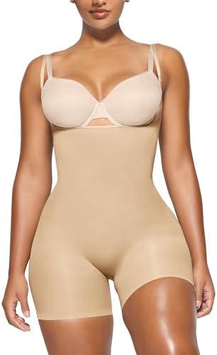 YIANNA Shapewear for Women Tummy Control Bodysuit Open Bust Mid Thigh Seamless Sculpting Body Shaper, 2XL /3XL