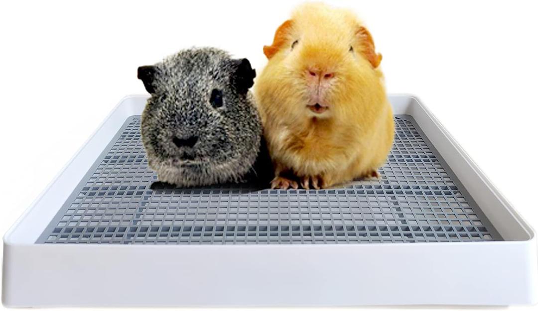 PODOO Rabbit Litter Box Training Potty Tray for Guinea Pig & Small Pets Spacious Grid Pan with Low Entrance, Easy-Clean & Odor-ResistantHelps Keep a Clean Cage and Reduce Mess