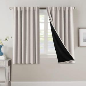 H.VERSAILTEX 100% Blackout Curtains for Bedroom with Black Liner Full Room Darkening Curtains 54 Inch Long Thermal Insulated Back Tab/Rod Pocket Window Drapes for Living Room, 2 Panels, Pumice Stone
