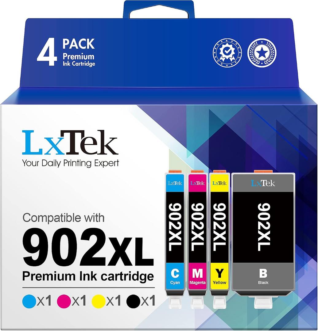 LxTek 902XL Ink Cartridges for HP Printers Compatible Replacement for HP 902XL Ink Cartridges Combo Pack for HP 902 Ink Cartridges Use with Officejet 6978 6968 6962 6958 Printer (4 Pack)