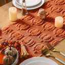 Fall Table Runner, Caramel Pumpkins 3D Faux Fur Table Runners, Soft Thanksgiving Halloween Table Decor for Indoor Outdoor, Autumn Home Party Decor, 13*37 Inch