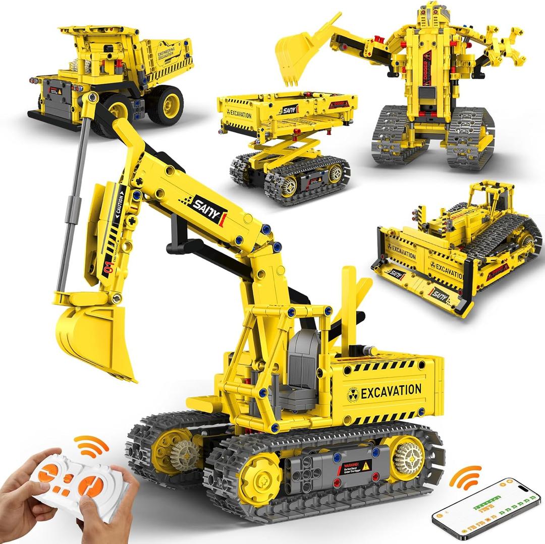 Robot Building Kits, 5-in-1 Stem Toys for Boys Age 8-14, APP & Remote Control Excavator Kids Construction Toys, Programmable Erector Sets, Educational Robotic Kit Gifts for Girls Boys (555 PCS)