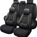 WELLDO Car Seat Covers Full Set, Faux Leather Car Seat Protector Waterproof, Non-Slip Automotive Interior Covers Full Set Universal Fit for Most Cars SUV, Black