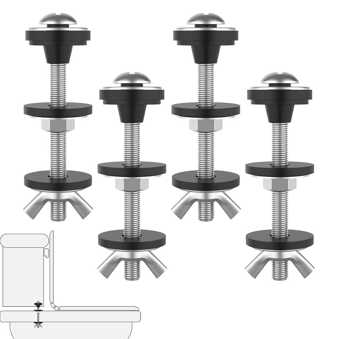 4 Pcs Universal Toilet Tank to Bowl Bolts Kit, Heavy Duty Stainless Steel Toilet Tank Bolts with Stainless and Rubber Washers Gasket for Toilet Mounting and Repair