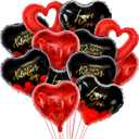 KatchOn, Happy Valentines Day Balloons - 18 Inch, Pack of 12 | Black and Red Heart Balloons, Valentines Day Decorations | Love You Balloons, Heart Shaped Balloons, Romantic Decorations Special Night