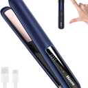 Hoson Cordless Hair Straightener,Portable Mini Flat Iron Travel for Bangs,Short Hair, Rechargeable Curling Iron and Curler 2 in 1,Blue,for Touch Ups