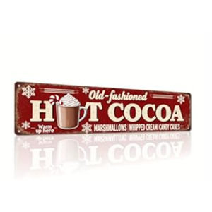 Old Fashioned Hot Cocoa Metal Sign Winter Beverage Wall Art Vintage Wall Decor for Kitchen, Home, Winter Season Decorative Signs & Plaques 4x16 Inch