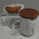 DRASTAR Glass Coffee Cups, 20 oz Large Coffee Mugs, Flat Bottomed Cups with Acacia Wood Lid, Glass Tea Cup with Handle, Clear Tea Cup Set of 2