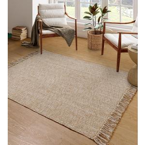 Collive Comfy Area Rug 4' x 6', Tan/Cream Woven Cotton Bedroom Rugs, Modern Indoor Accent Rug Floor Carpet with Tassel for Living Room, Nursery Room, Dining Room, Bedside, Office, Patio Decor