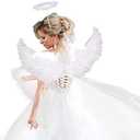BohoSM Angel Costume Wings and Halo Adult White Angel Costumes Wings for Girls Kids Party Children's Boys Halloween Christmas (White)
