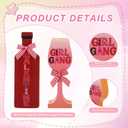 Thyle 2 Pcs Wood Galentines Day Table Decorations for Party 6 x 2 x 1.2 Inch Happy Galentines Centerpiece Bow Wine Glass Girl Gang Bottle Shaped Signs Tiered Tray Decor Photo Prop for Ladies Friends