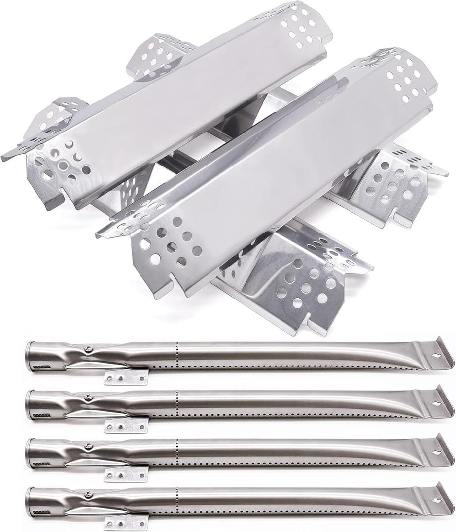 Adviace Replacement Parts for Nexgrill - 4 Pack Grill Burners and Heat Plates Shield for Home Depot Nexgrill 4 Burner 720-0830H, 720-0864, 720-0864M Gas Grills