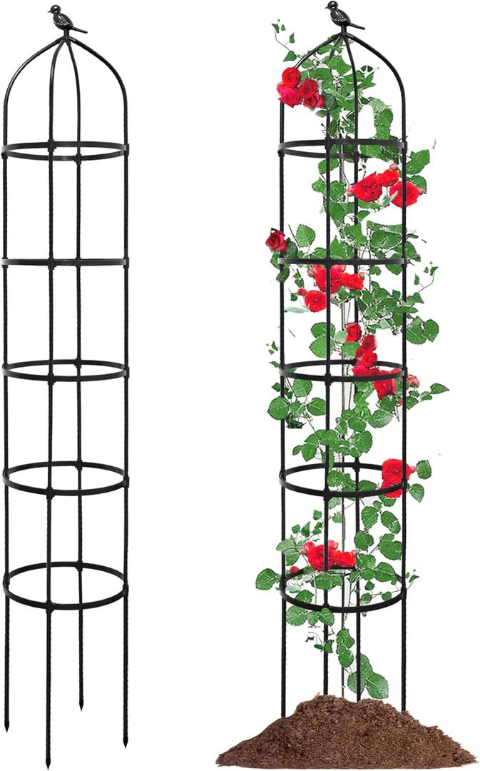 6.7FT Garden Obelisk Trellis for Climbing Plants,81Metal Plant Support Tower,Heavy Duty Thickened Tube,Rustproof Black Vine & Flower Stand for Outdoor Indoor Use