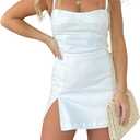 utcoco Women's 2026 Summer Tie Shoulder Denim Mini Dress Sleeveless Side Slit Bodycon Short Jean Dress (White) XS