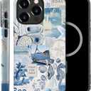 Case Compatible with iPhone 15 Pro Max,Compatible with MagSafe,Fall Prevention Hybrid 2-Layer Hard Shell Cases for Girls Boys,Seashell Ocean Blue Retro Collage