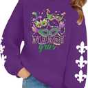 New Orleans Sweatshirts Kids Boys Girls Fat Tuesday Carnival Shirt New Orleans Long Sleeve Pullover Tops 6-12 Years (Purple)