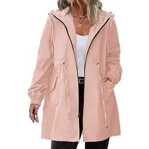 IN'VOLAND Women's Rain Jacket Plus Size Long Raincoat Lightweight Hooded Windbreaker Waterproof Jackets with Pockets 22W
