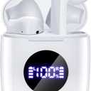 Bluetooth Headphones V5.3 Wireless Earbuds 50 Hrs Battery Life with Wireless Charging Case & LED Power Display Deep Bass IPX7 Waterproof Earphones Microphone Stereo Headset for iPhone & Android, White