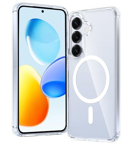 FNTCASE for Samsung Galaxy S25-Plus Case: Clear Magnetic Military Grade Drop Protection Shockproof Anti Yellowing Cell Phone Cover - Slim Rugged Protective Bumper Transparent Cases(Clear)