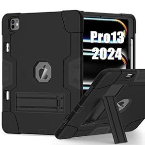 TSQQST Case for iPad Pro 13 Inch M4 2024 with Pencil Holder, iPad Pro 13 Case Shockproof Rugged, Full Body Drop Protective Stand Case for iPad 13 Pro 7th Genneration, Black