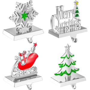 Christmas Stocking Holders for Mantle Set of 4 Stocking Hangers Weighted Metal Hook Stand for Fireplace Christmas Decoration